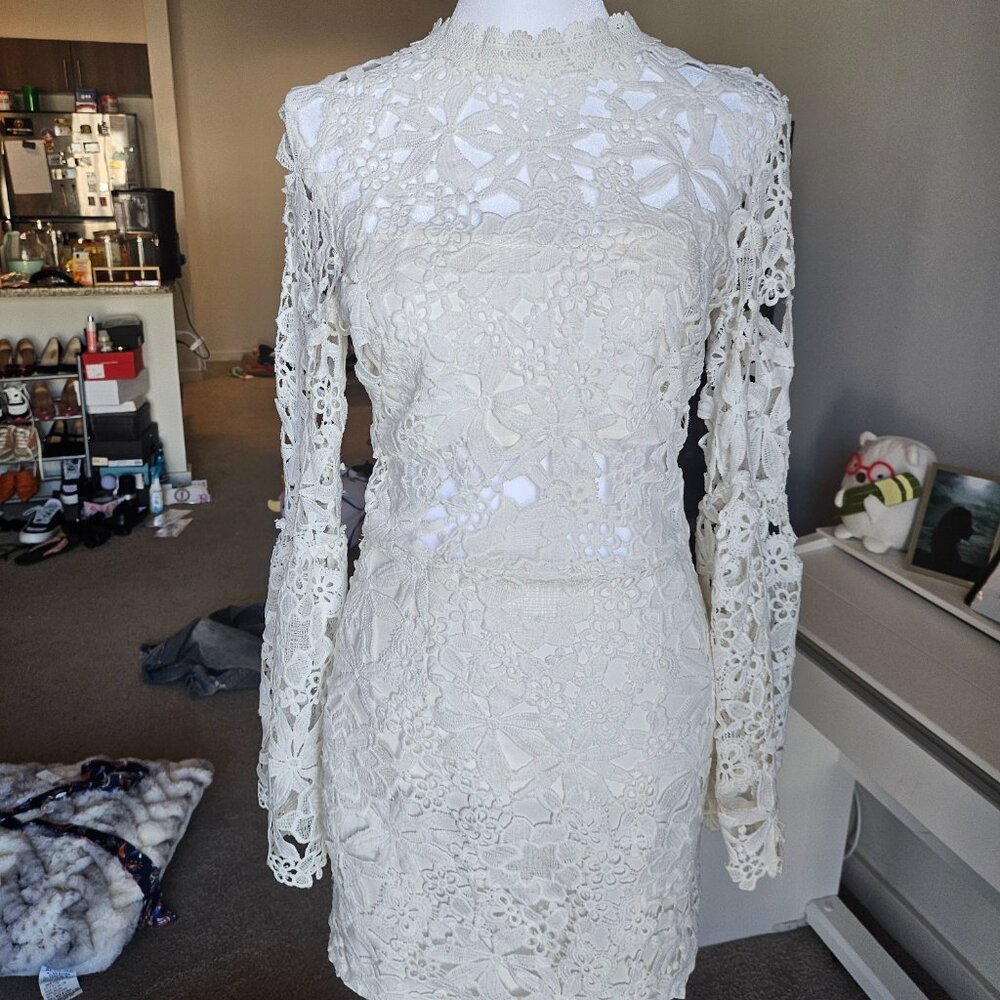 Endless White Rose Illusion Lace Sheath Dress - Picture 2 of 6
